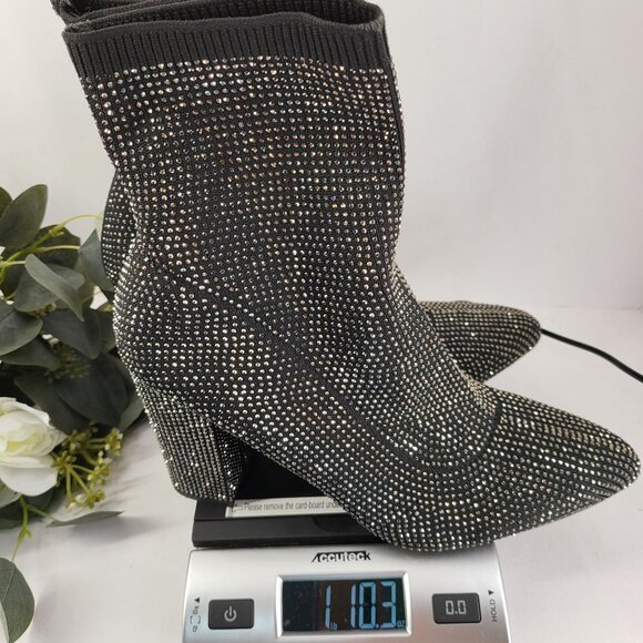 Black & Gold Rhinestone Sock Boots - Womens High Heel Stretch Ankle Boots 8.5 M - Picture 12 of 12